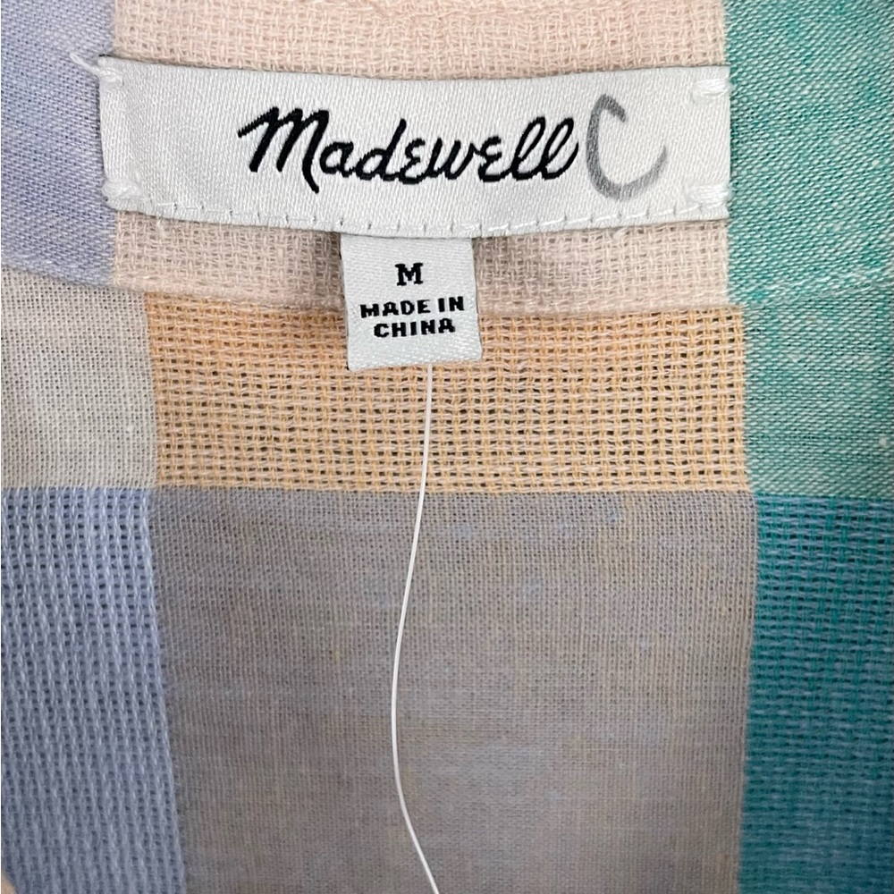Madewell Gingham Linen Cotton Tie Front Shirt Short Sleeve NWT - Picture 8 of 11